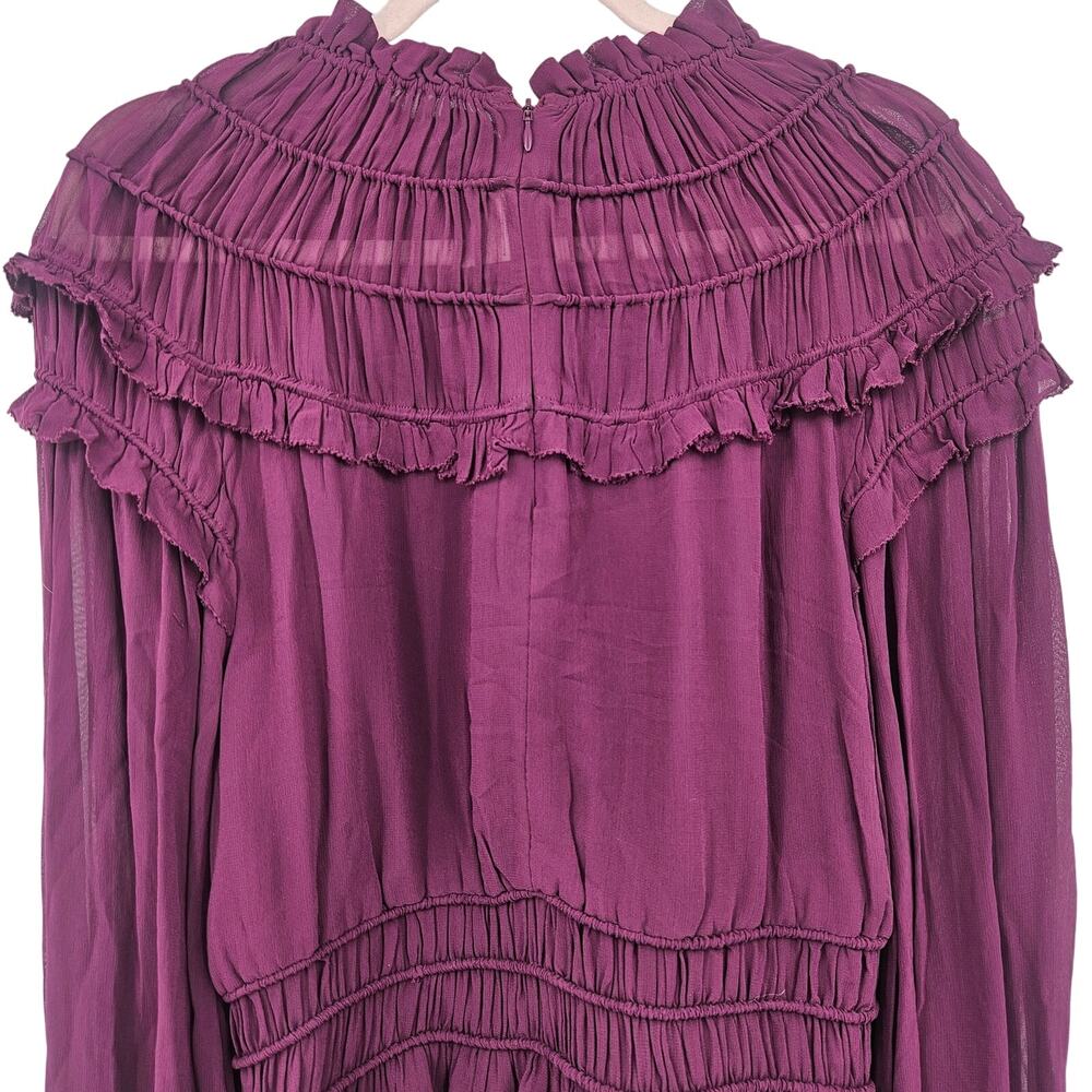Farm Rio Chiffon Ruffled Blouse in Bordeaux Sz Large Eggplant Purple Peplum NEW - Picture 9 of 15
